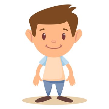 Cartoon cute boy stands in a confident pose. Colorful vector isolated kids illustration.