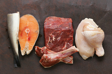 raw meat, fish and chicken healthy food