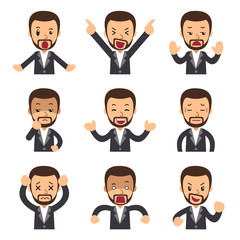 Cartoon set of businessman faces showing different emotions