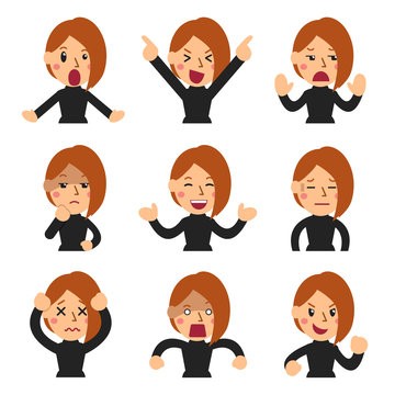 Cartoon set of woman faces showing different emotions