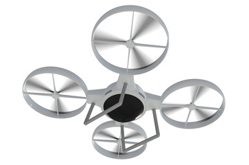 Flying drone isolated on white background