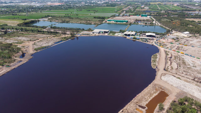 Large Black Waste Water Collection At The Provincial Waste Disposal Center.