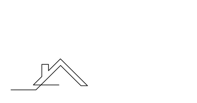 Self drawing animation of one line logo design of house market
