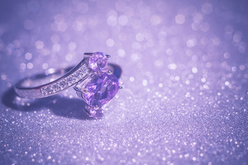 Silver ring with natural amethyst retro