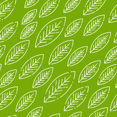 Green leaves seamless pattern. Template for wallpapers, site background, print design, cards, menu design, invitation. Summer and autumn theme. Vector illustration.