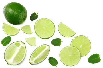 Fototapeta na wymiar healthy food. sliced lime isolated on white background top view