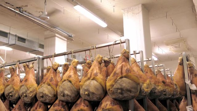 prosciutto, parma ham factory, hanging, ripening, seasoned, fan