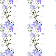 Wild flowers pattern. Cute blue littel garden flower.