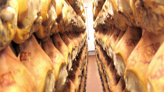 prosciutto, parma ham factory, hanging, ripening, seasoned