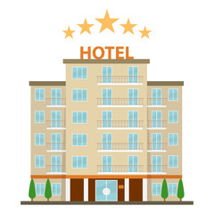 Hotel, hotel icon. Five-star hotel on a white background. - obrazy, fototapety, plakaty