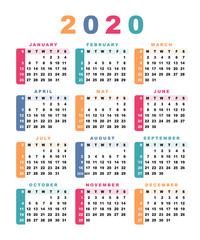 Calendar 2020 (week starts with sunday).