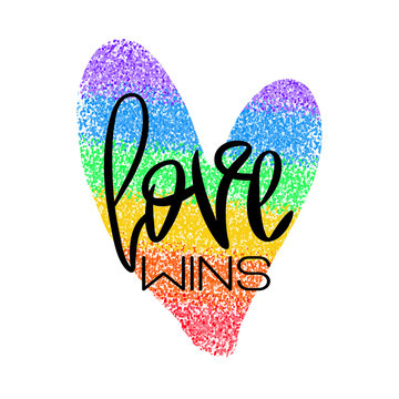 Conceptual poster with lettering and rainbow heart