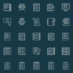 Checklist vector outline icons. Check list and to do list signs