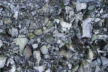 Texture of black coal is firewood burned in the fire, as a background