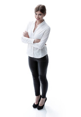 in full growth. portrait of young business lady. i