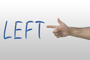 Hand show left. Hand gesture showing a direction, way. Sign of go left. The hand points to the left.