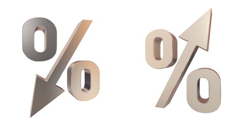 interest rates up down percent percentage sign 3d profits earnings winnings yields isolated