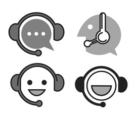 Online support monochrome icons with head in headset