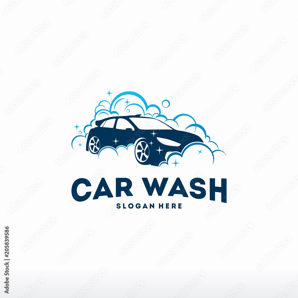 Wall mural car wash logo designs concept vector, automotive cleaning logo template