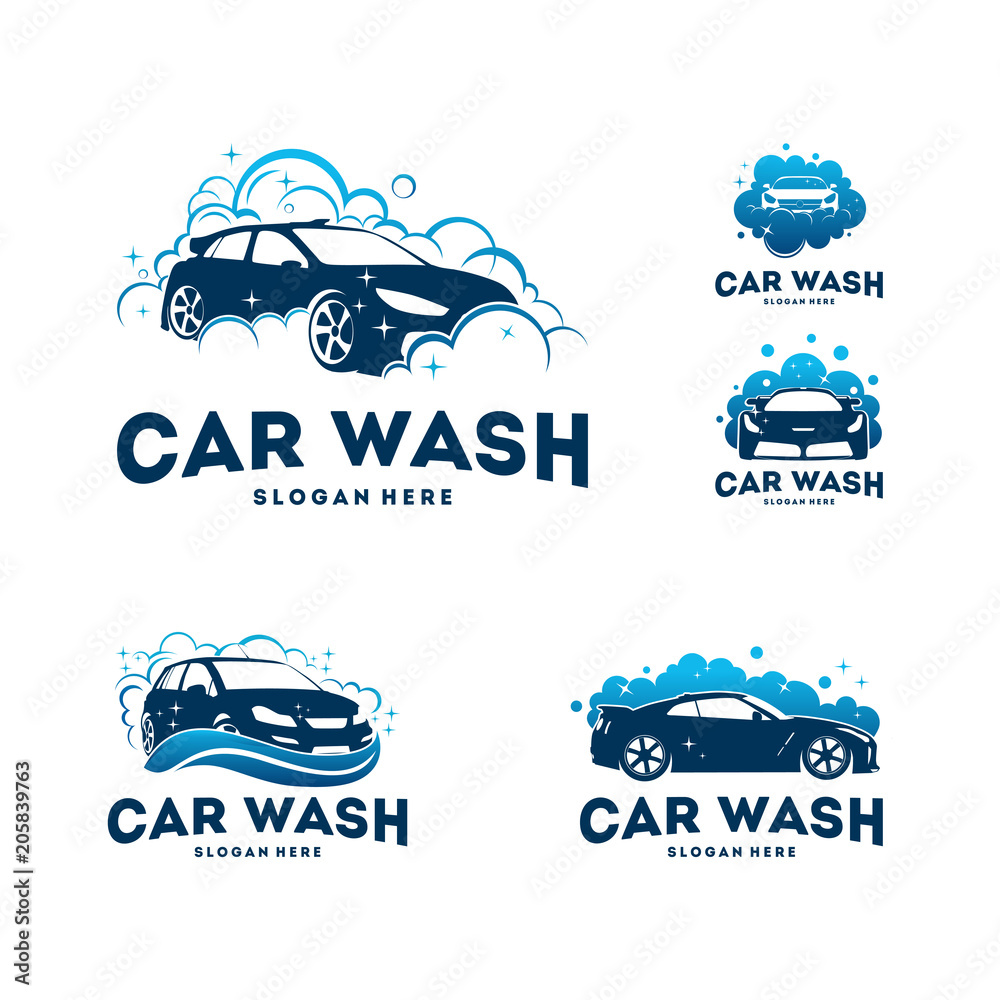 Wall mural set of car wash logo designs concept vector, automotive cleaning logo template
