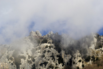 mountains in the clouds in the matese park