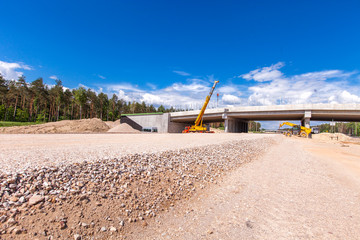 Construction of the viaduct. Road building.