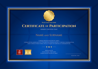 Certificate template in basketball sport theme with blue background and border frame, Diploma design