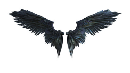 Obraz premium Ilustracja 3D Demon Wings, upierzenie Black Wing samodzielnie na białym tle ze ścieżką przycinającą.