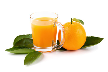 Glass of orange juice and Fresh orange isolated on a white background