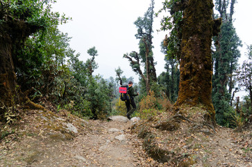 Backpakers in Nepal jungle trek