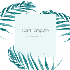 Tropical greenery palm tree leaves card template