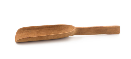 Empty wooden scoop isolated on a white background