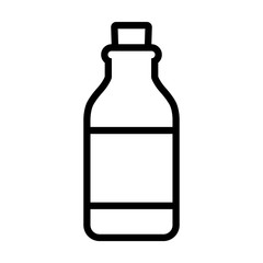 Vintage glass bottle with cork stopper line art vector icon for apps and websites