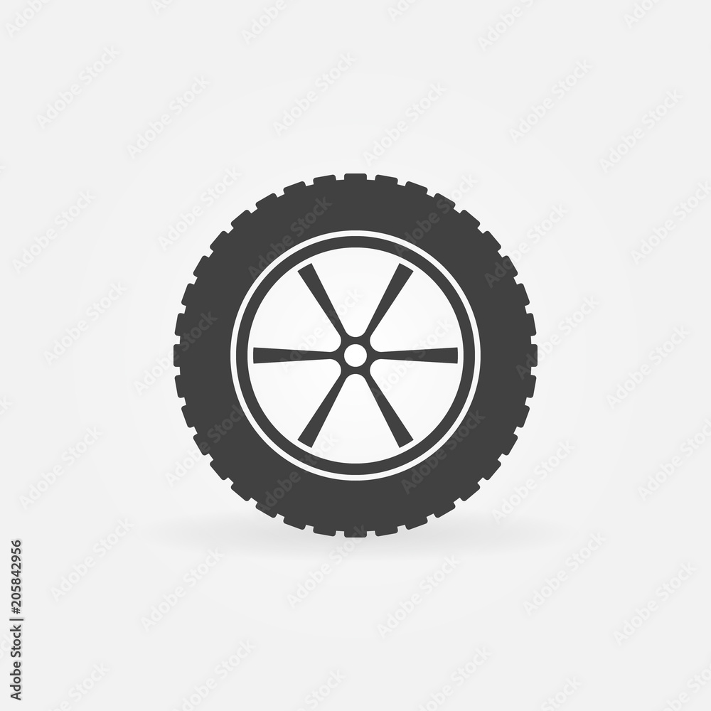 Wall mural car wheel with tyre vector icon or sign