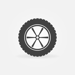 Car wheel with tyre vector icon or sign