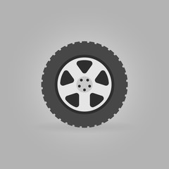 Flat car wheel tire vector icon on gray background