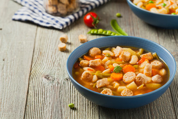 Minestrone soup with crostini.