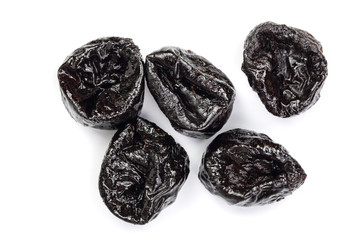 Dried plum - prunes isolated on a white background. Top view. Flat lay
