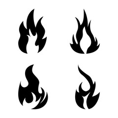 Fire flame icon set. Black icon isolated on white background. Fire flame silhouette. Simple icon. Web site page and mobile app design vector element