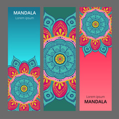 Indian floral paisley medallion banners. Ethnic Mandala ornament. Can be used for textile, greeting card, coloring book, phone case print.