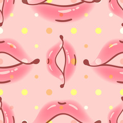 Brush drawn various woman lips seamless vector pattern. Different sexy lips shapes. Doodle style fashion, cosmetology background. Abstract hand drawn artistic texture.