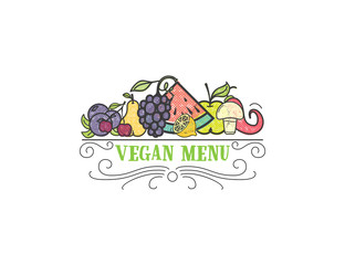 Symbol healthy cooking logo and organic food symbols for your salad bar or vegan menu.