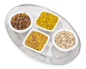 Indian Diwali Celebration Sweet And Salty Seeds isolated on White Background