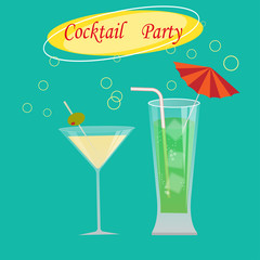 glasses of cocktails on bright blue background cocktail party
