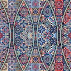 Seamless pattern with decorative mandalas. Vintage mandala elements. Colorful patchwork.