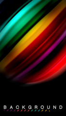 Abstract wave lines fluid rainbow style color stripes on black background