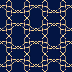 Golden blue geometric ornament. Seamless pattern