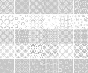 Geometric and floral collection of seamless patterns. Gray and white backgrounds