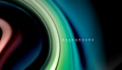 Abstract wave lines fluid rainbow style color stripes on black background