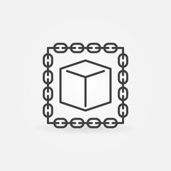 Blockchain with cube outline vector icon or logo element